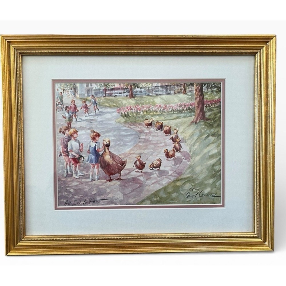 SIGNED‎ ARTWORK Carol Carney All In A Row Duck Framed Print Baby Nursery Boston